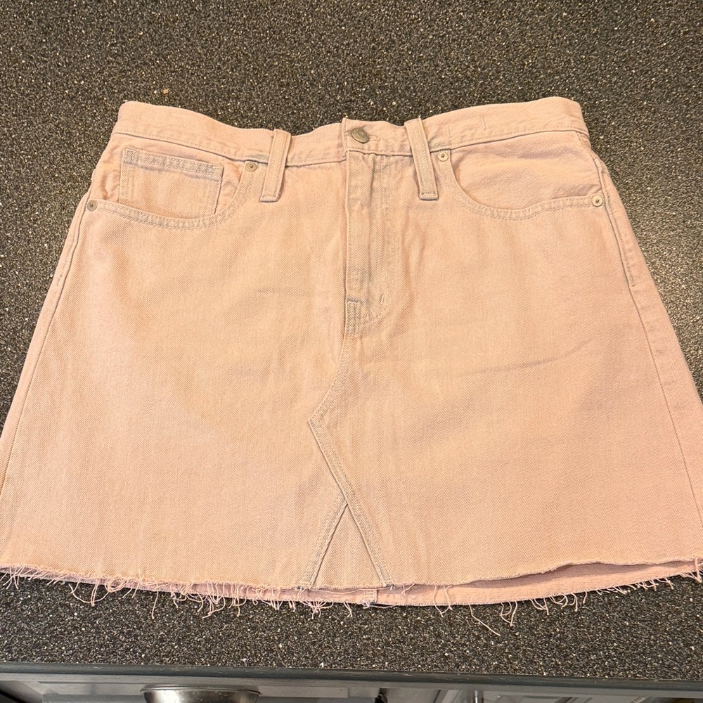 Madewell Blush Pink Denim Mini Skirt with Frayed Hem - size 30 spring